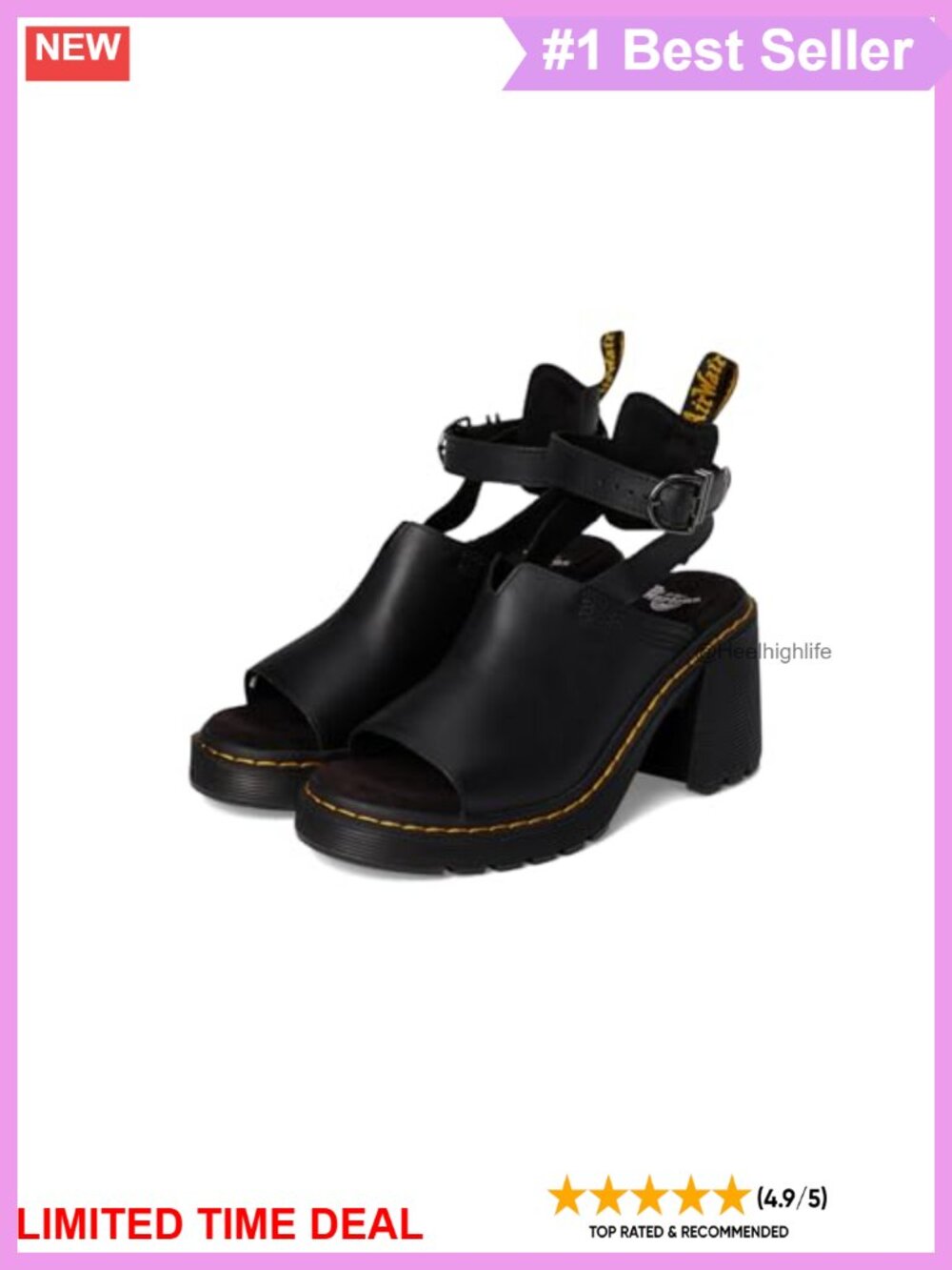 Millee Leather Open Toe Flared Heel Ankle Strap Sandals